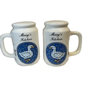 Vintage Checkered Blue Goose Personalized "MARY'S KITCHEN"  Salt & Pepper Shaker